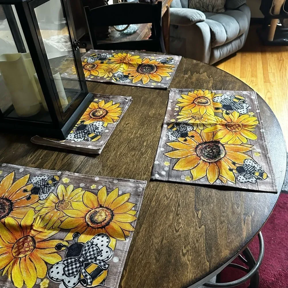 Sunflower & Bee Dining Placemats - Black and Yellow